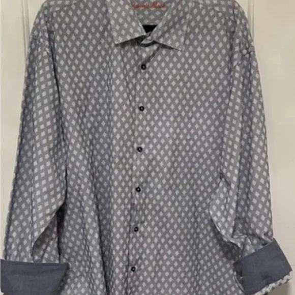 Visconti‎ Black Diamond-Print Flip-Cuff Blue Shirt Smart Casual Cabincore 3XLB - Picture 2 of 10